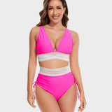Bikini taille haute gainante à motif colorblock – maintien, confort et style tendance