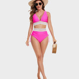 Bikini taille haute gainante à motif colorblock – maintien, confort et style tendance
