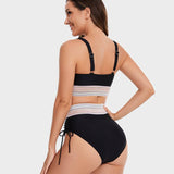 Bikini taille haute gainante à motif colorblock – maintien, confort et style tendance