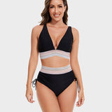 Bikini taille haute gainante à motif colorblock – maintien, confort et style tendance
