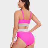 Bikini taille haute gainante à motif colorblock – maintien, confort et style tendance
